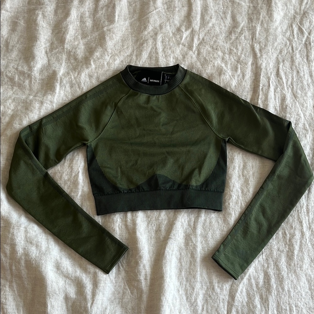 Adidas x Ivy Park Women's Olive Long Sleeve Crop Workout Top